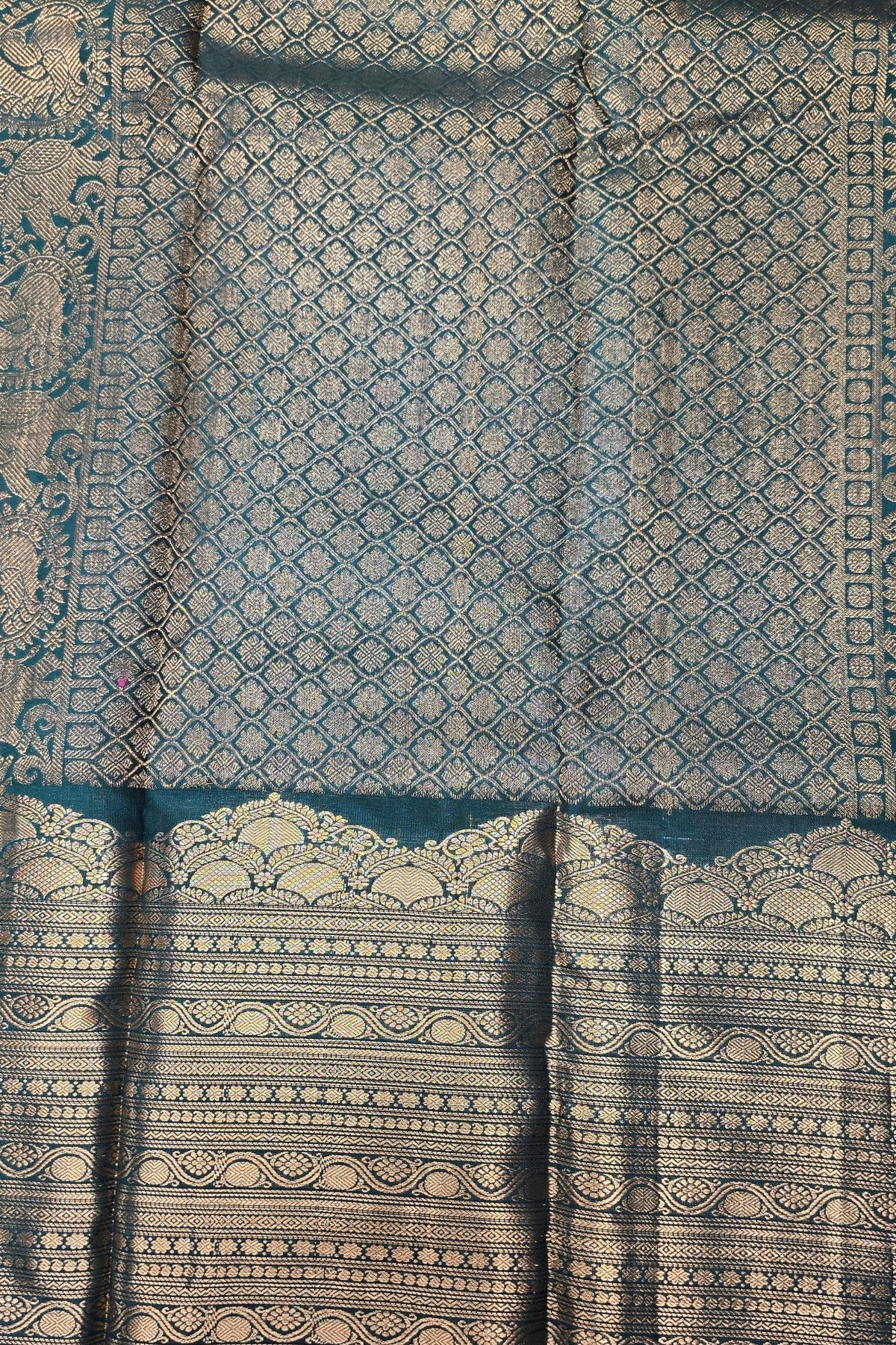 Dark Jungle Green Kanchipuram Silk Saree
