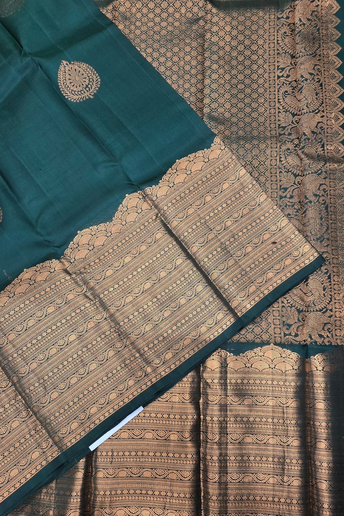 Dark Jungle Green Kanchipuram Silk Saree