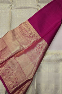 Beige Kanchipuram Silk Saree with Maroon Pallu – Classic & Timeless