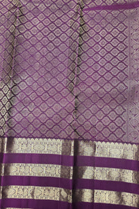 Grey Kanchipuram Silk Saree with Purple and Gold Striped Border