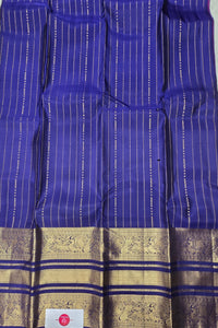 Blue fabric with gold border and label