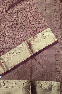 Brown Kanchipuram Silk Saree with Gold Floral Pattern – Rich & Traditional