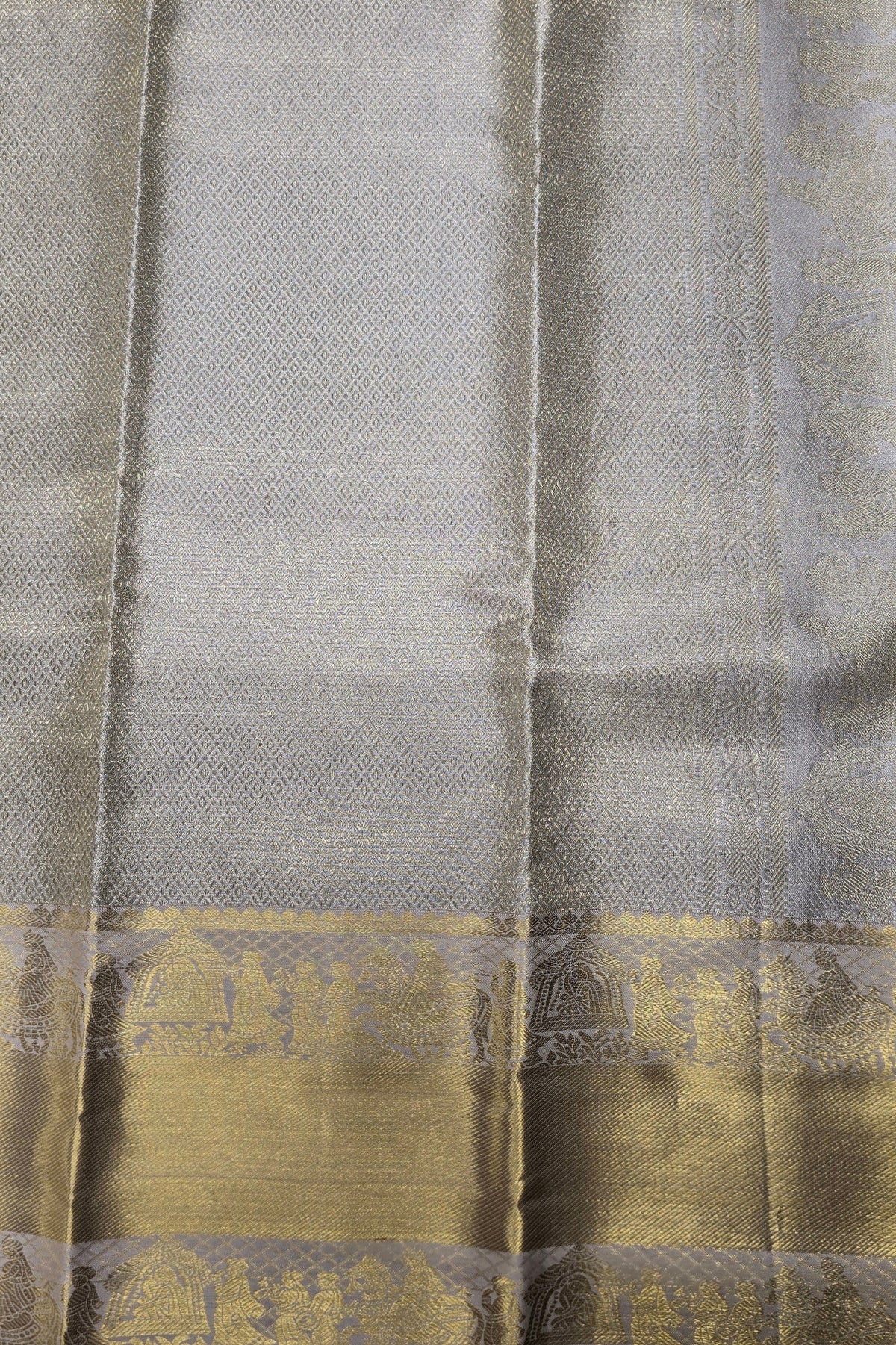 Gray Kanchipuram Silk Saree with Gold Border – Subtle & Regal