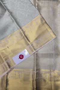 Gray Kanchipuram Silk Saree with Gold Border – Subtle & Regal