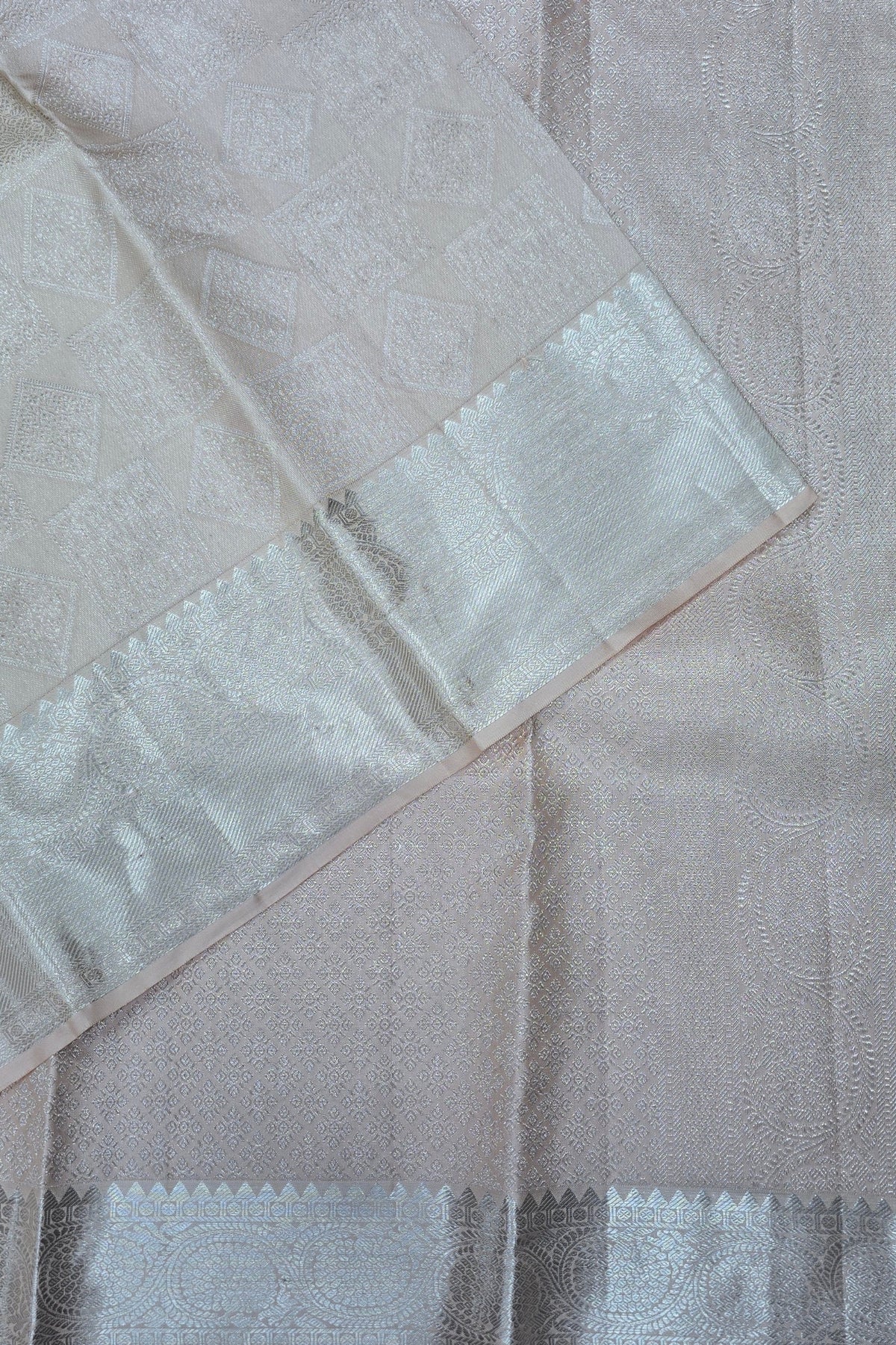 Silver Kanchipuram Silk Saree – Subtle & Graceful