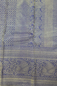 Blue Kanchipuram Silk Saree with Golden Pattern – Graceful & Festive