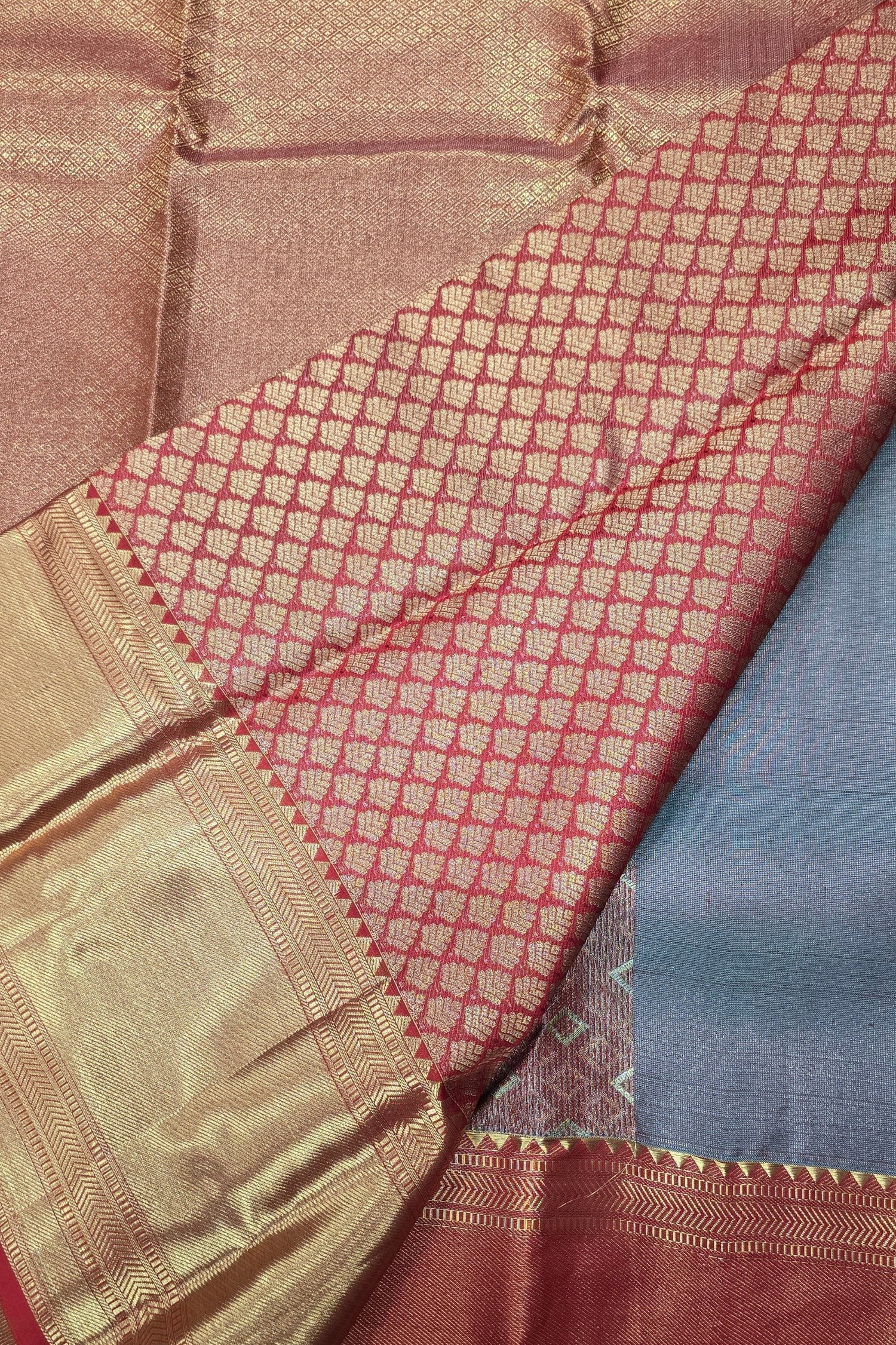 Close-up of a fabric with a grid pattern and solid colors