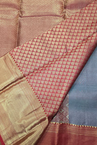 Close-up of a fabric with a grid pattern and solid colors