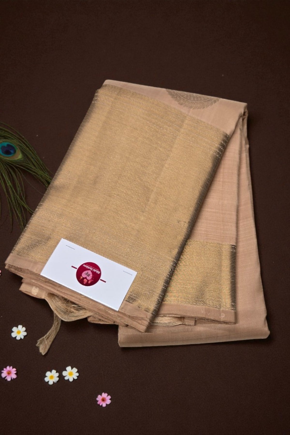 Light Taupe Beige Kanchipuram Silk Saree