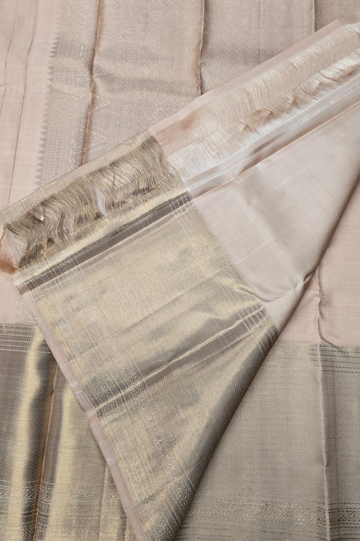 Light Taupe Beige Kanchipuram Silk Saree