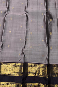 Purple Taupe Kanchipuram Silk Saree with Smoky Black Border