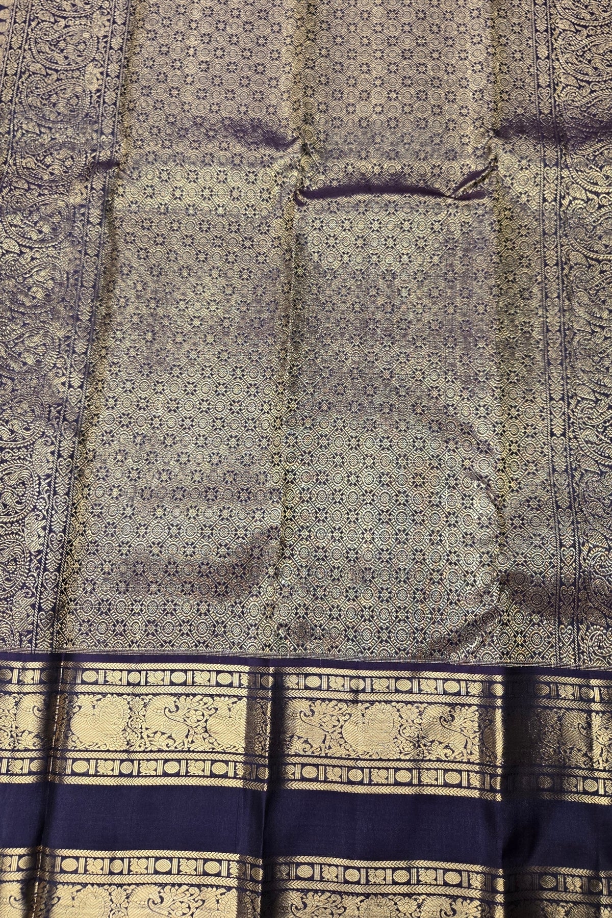 Purple Taupe Kanchipuram Silk Saree with Smoky Black Border