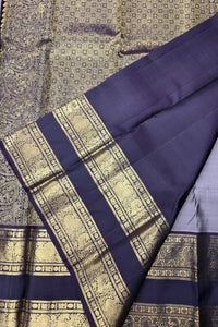 Purple Taupe Kanchipuram Silk Saree with Smoky Black Border