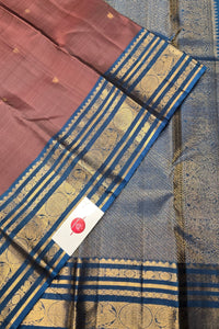 Rose Ebony Kanchipuram Silk Saree with Persian Blue Border