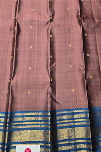 Rose Ebony Kanchipuram Silk Saree with Persian Blue Border