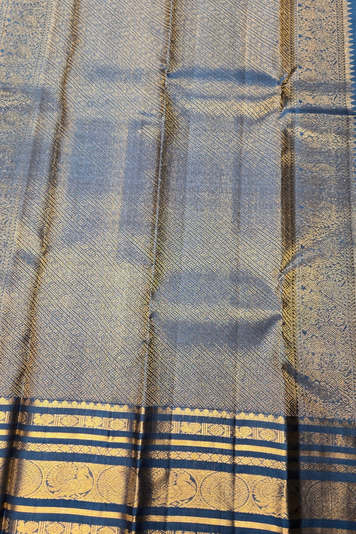 Rose Ebony Kanchipuram Silk Saree with Persian Blue Border