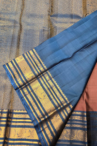 Rose Ebony Kanchipuram Silk Saree with Persian Blue Border