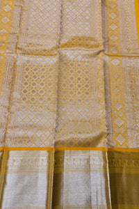 Yellow Kanchipuram Silk Saree with Diamond Pattern and Border