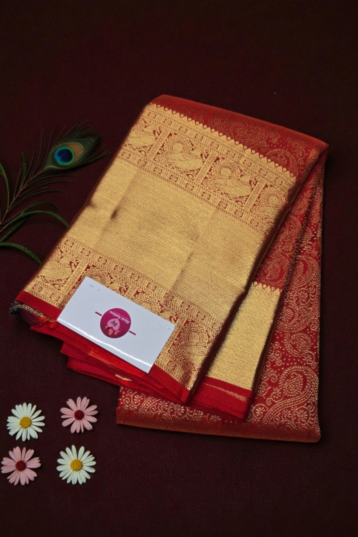 Red Kanchipuram Silk Saree with Gold Border - Elegance