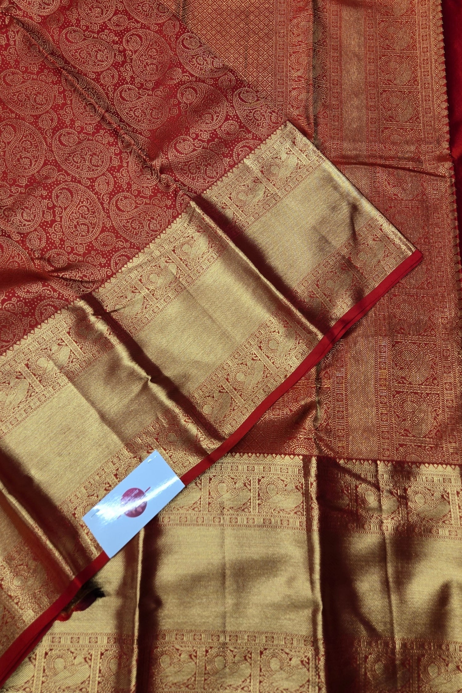 Red Kanchipuram Silk Saree with Gold Border - Elegance