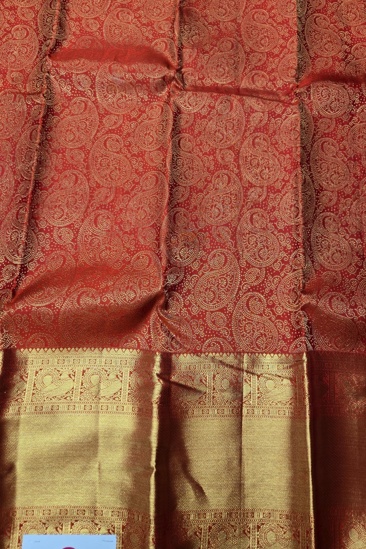 Red Kanchipuram Silk Saree with Gold Border - Elegance