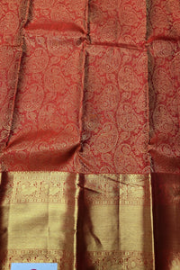 Red Kanchipuram Silk Saree with Gold Border - Elegance