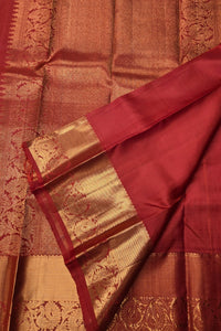Red Kanchipuram Silk Saree with Gold Paisley Border