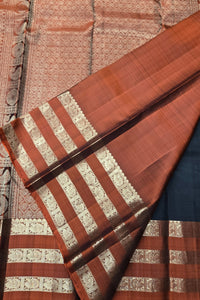Black Striped Pattern Saree with Brown and Gold Border