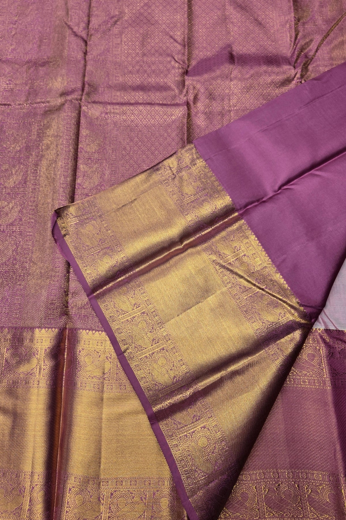 Dark Pastel Blue Kanchipuram Silk Saree with Rich Purple Accents