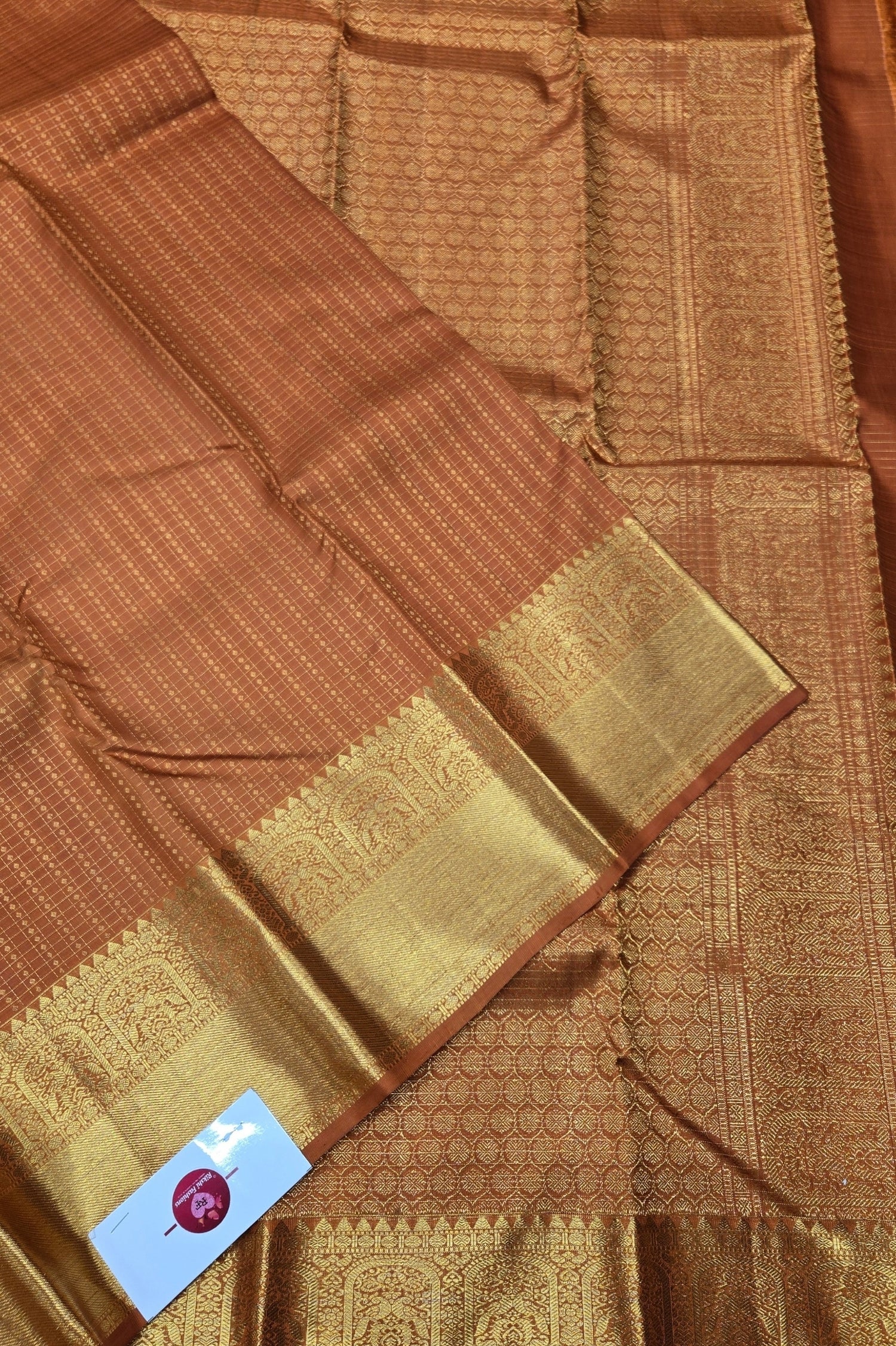 Saddle Brown Kanchipuram Silk Saree with Gold Border
