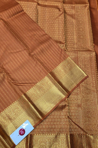 Saddle Brown Kanchipuram Silk Saree with Gold Border