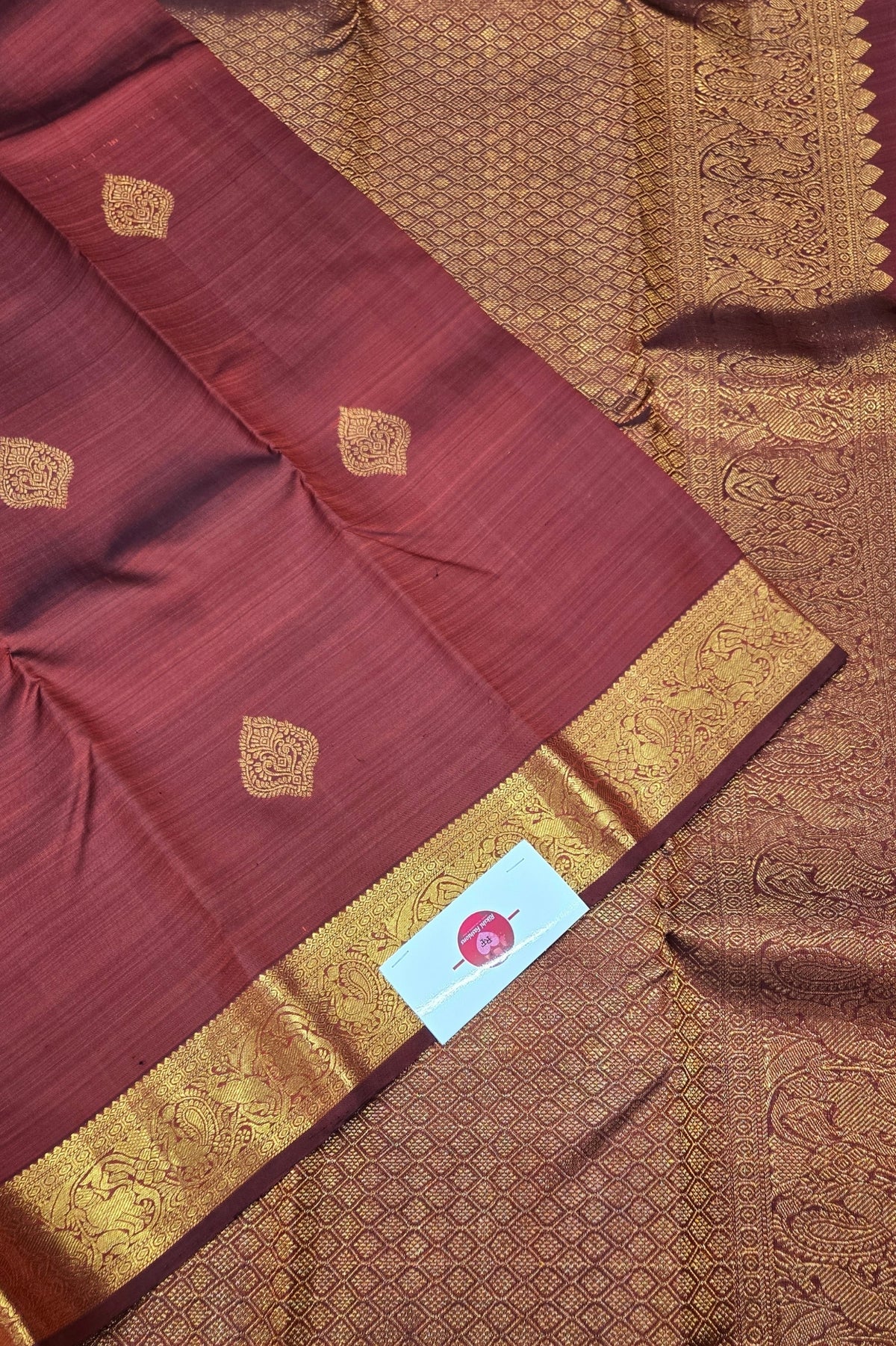 Regal Maroon Kanchipuram Silk Saree with Gold Border