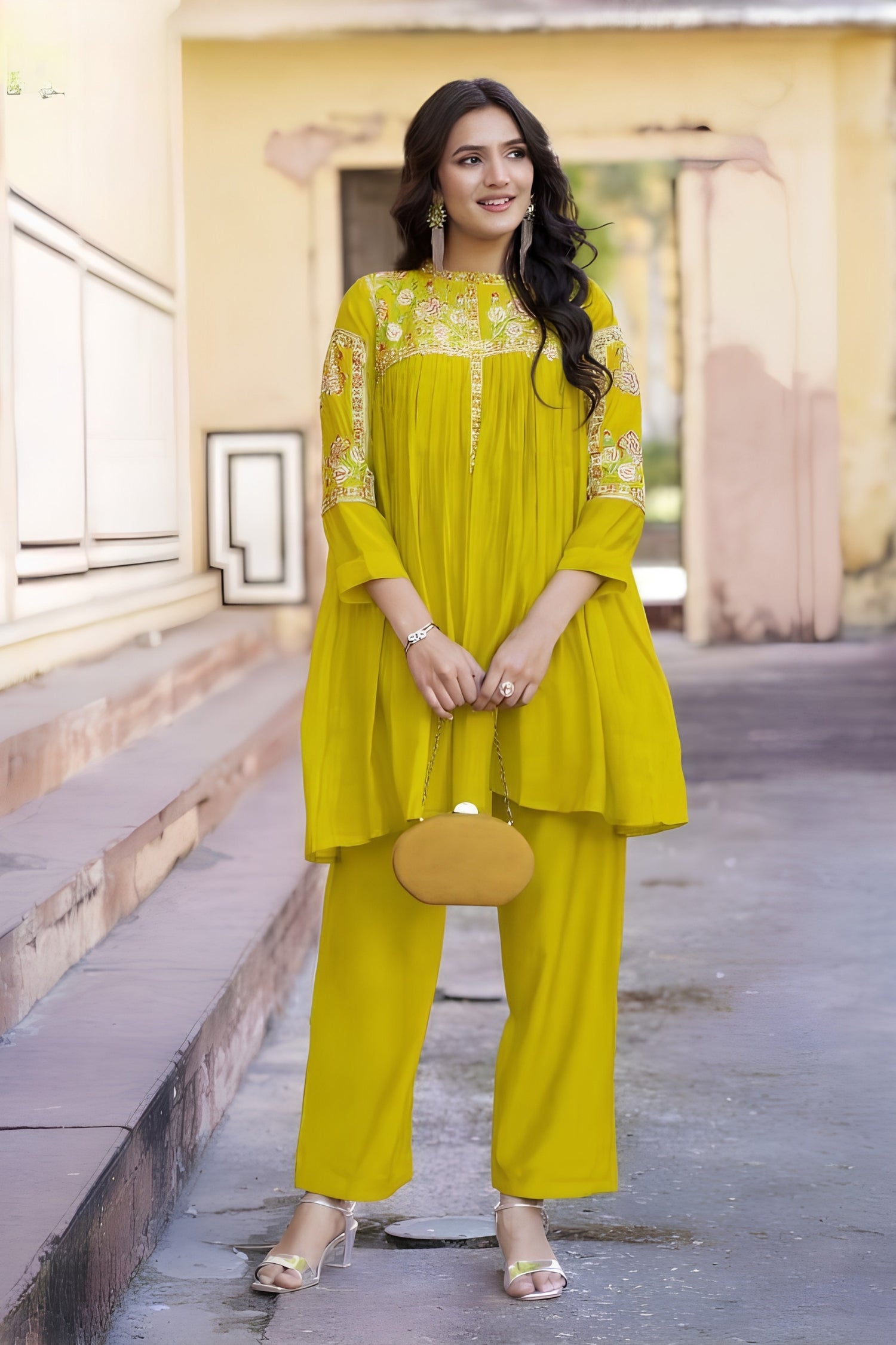 Veges Gold Premium Viscose Chanderi Co-Ord Set for Women