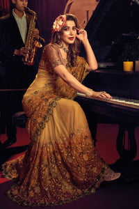 Mustard Designer Net Saree