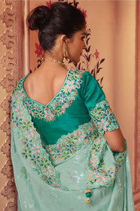 Mint Blue Silk Embroidered Saree