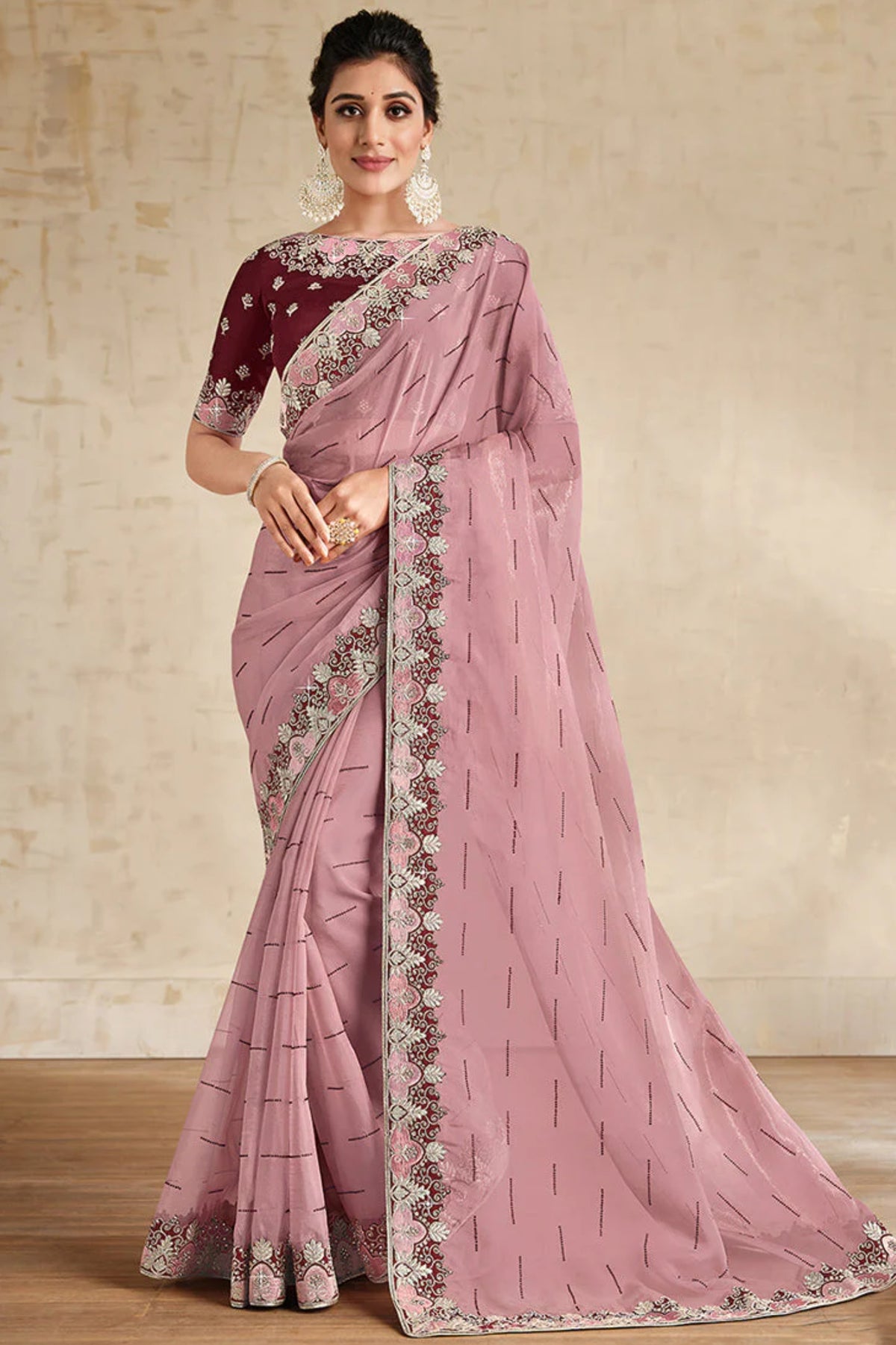 Pink Embroidered Traditional Wedding Saree