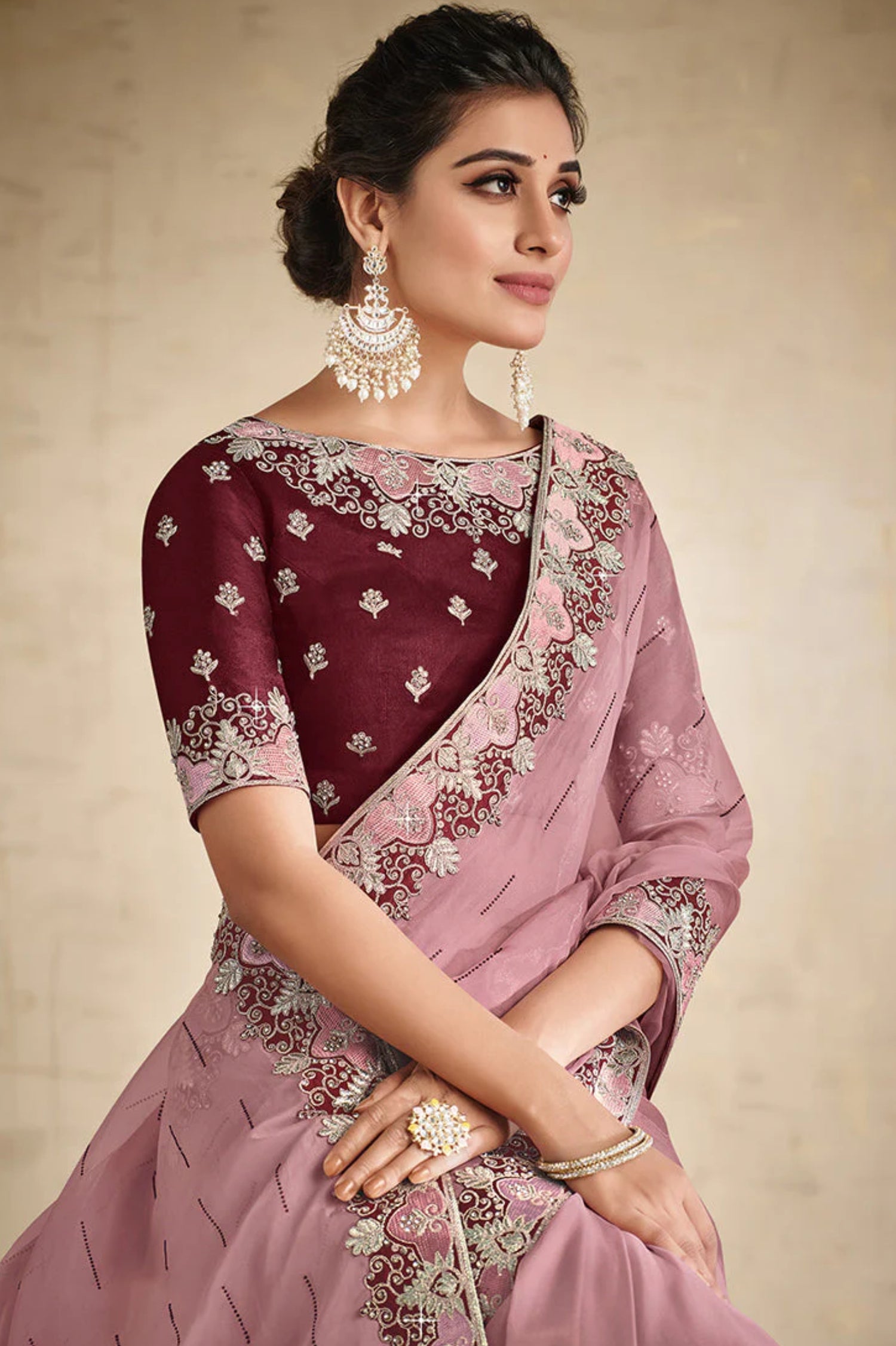 Pink Embroidered Traditional Wedding Saree