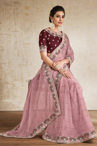 Pink Embroidered Traditional Wedding Saree