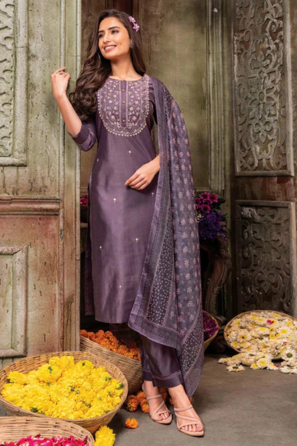 Purple Handwork Embroidered Viscose Salwar Suit