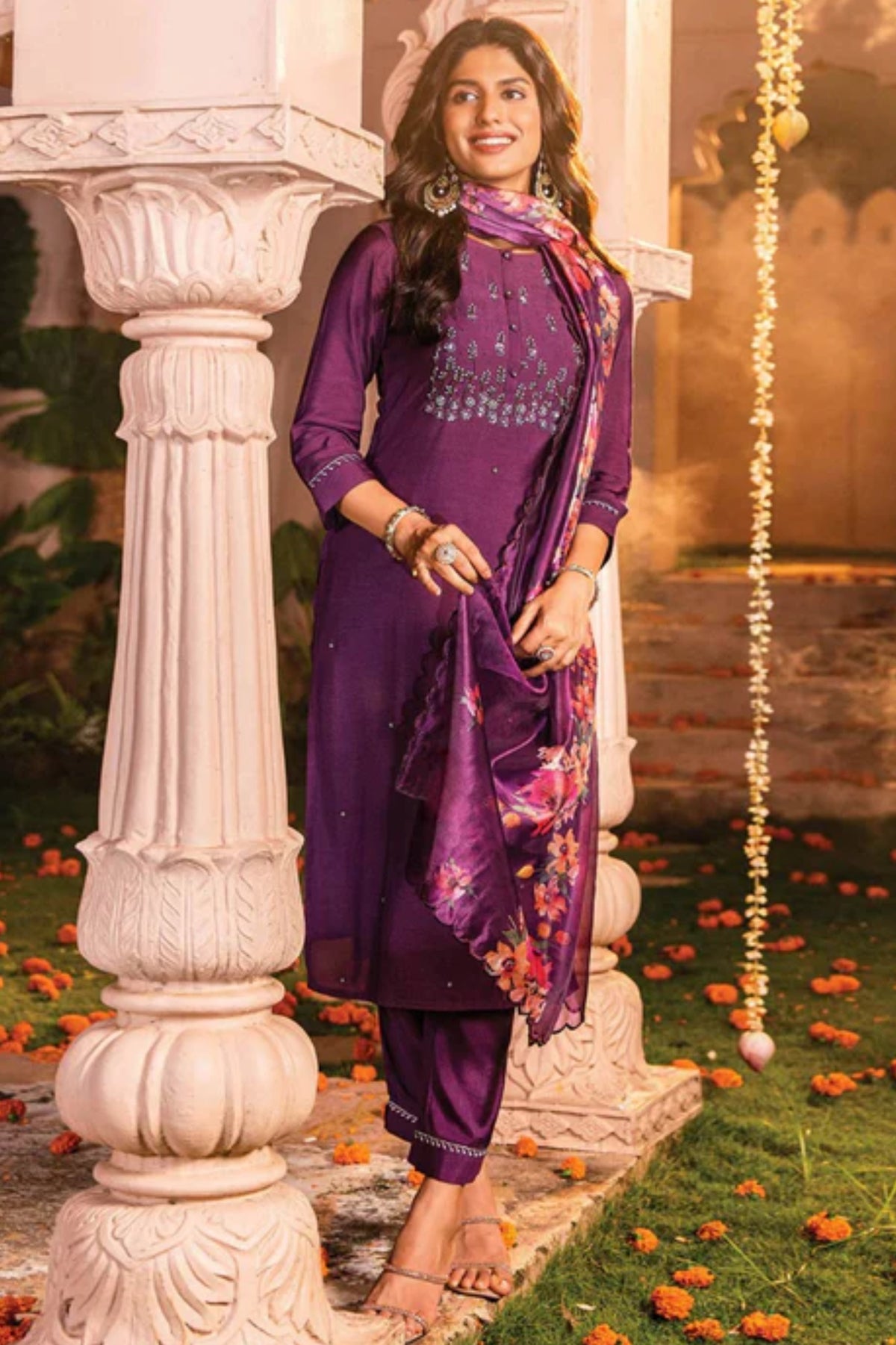 Purple Handwork Embroidered Viscose Salwar Suit