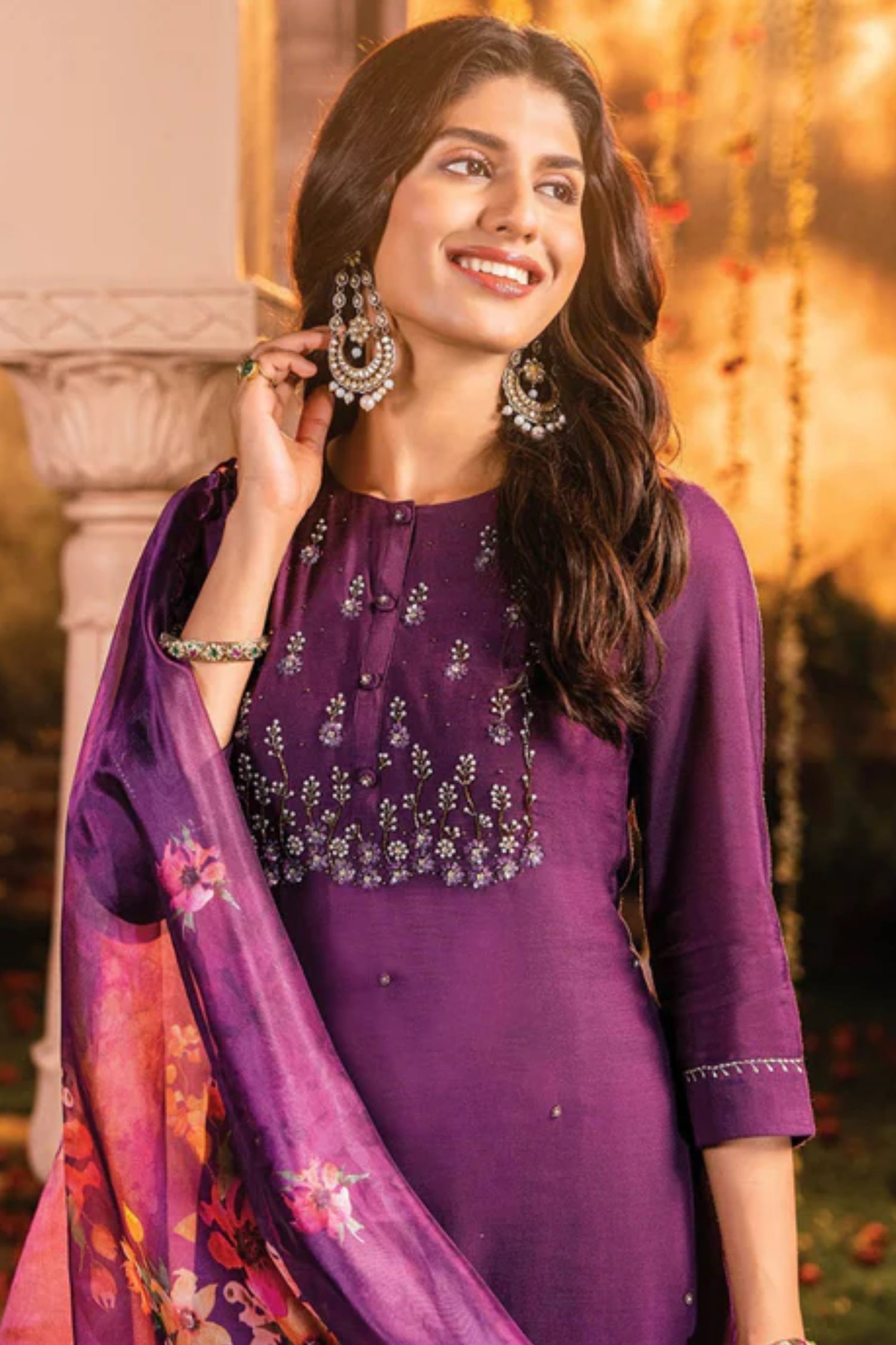 Purple Handwork Embroidered Viscose Salwar Suit