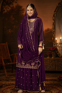 Mastani Purple Georgette Sharara Set with Mirror Work & Heavy Dupatta