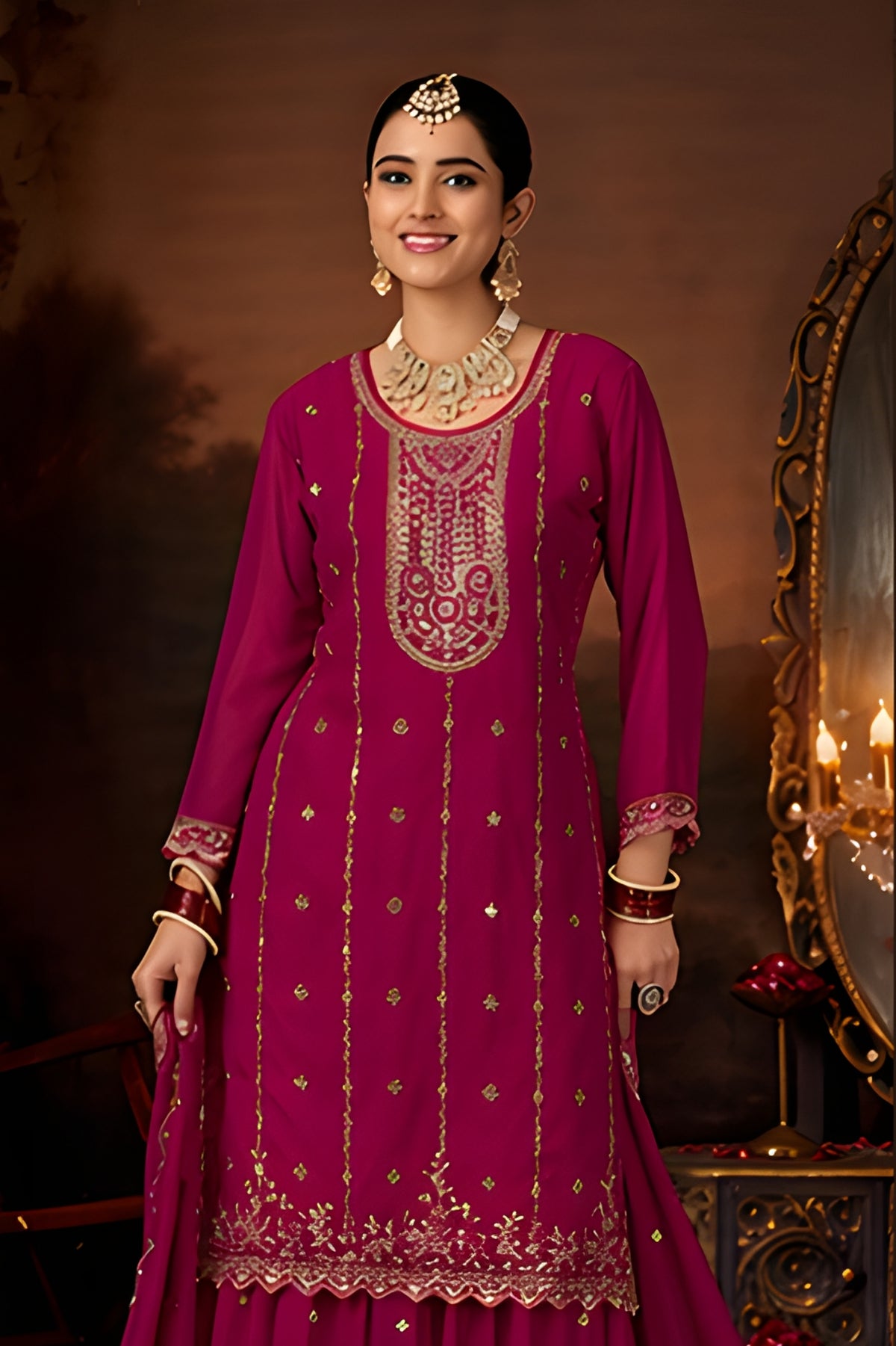 Mastani Magenta Georgette Sharara Set with Mirror Work & Heavy Dupatta