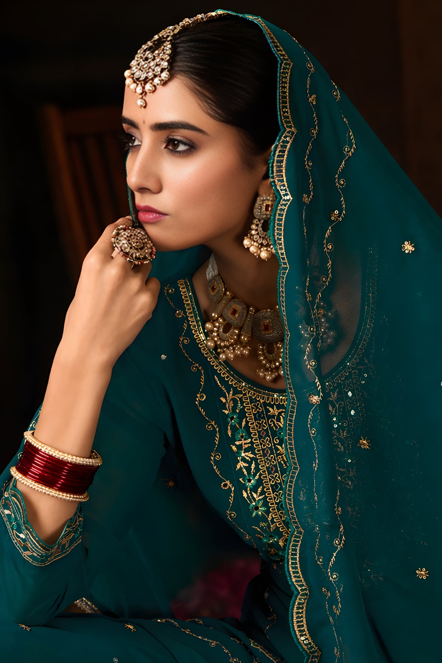 Mastani Green Georgette Sharara Set with Mirror Work & Heavy Dupatta