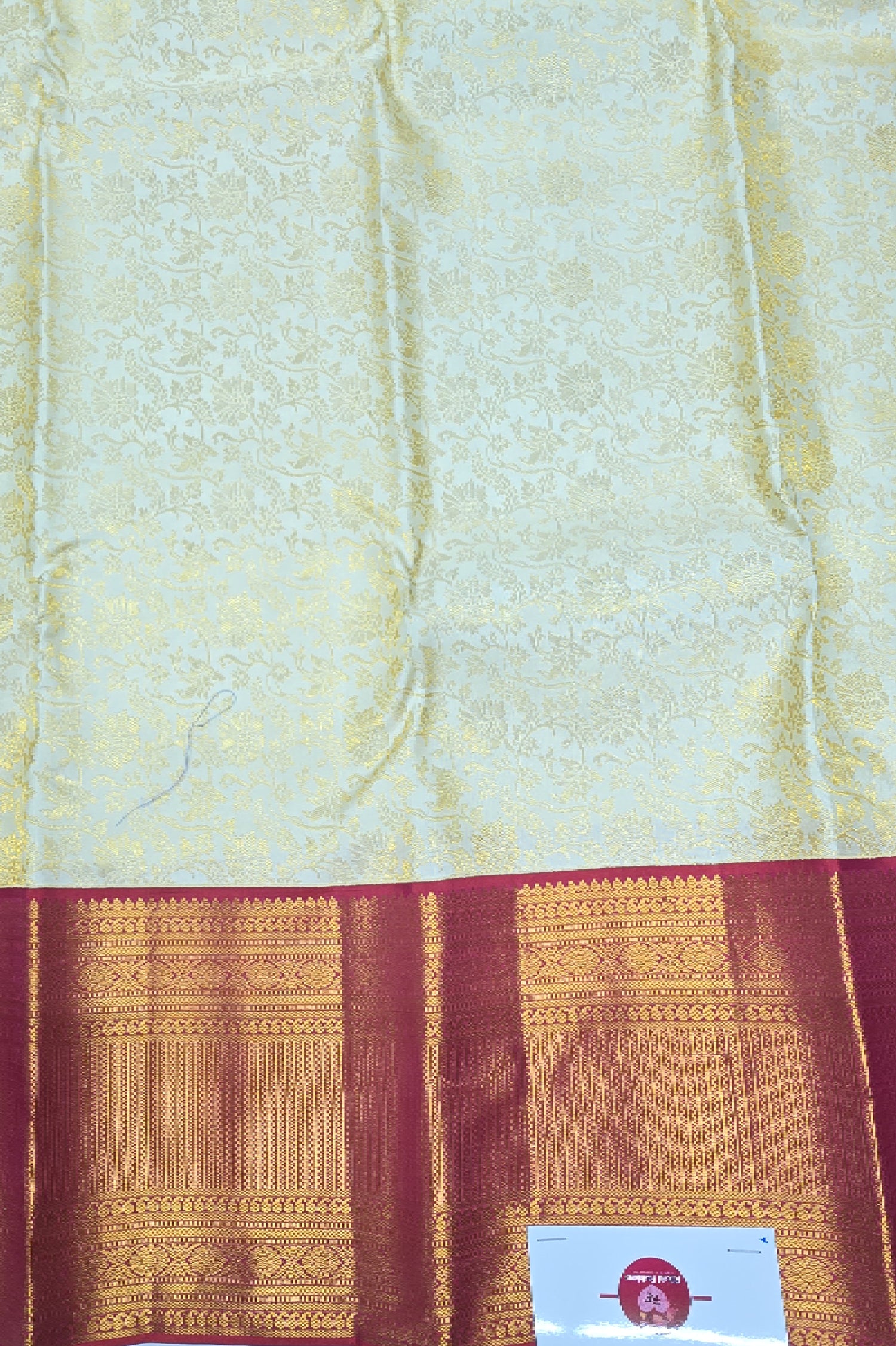 Sandal Kanchipuram Saree with Bright Red Border