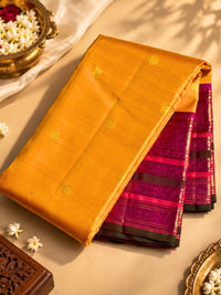 Yellow-Gold Silk Saree with Magenta Zari Border