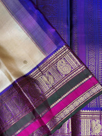 Pale Sandal Silk Saree with Contrasting Blue Border