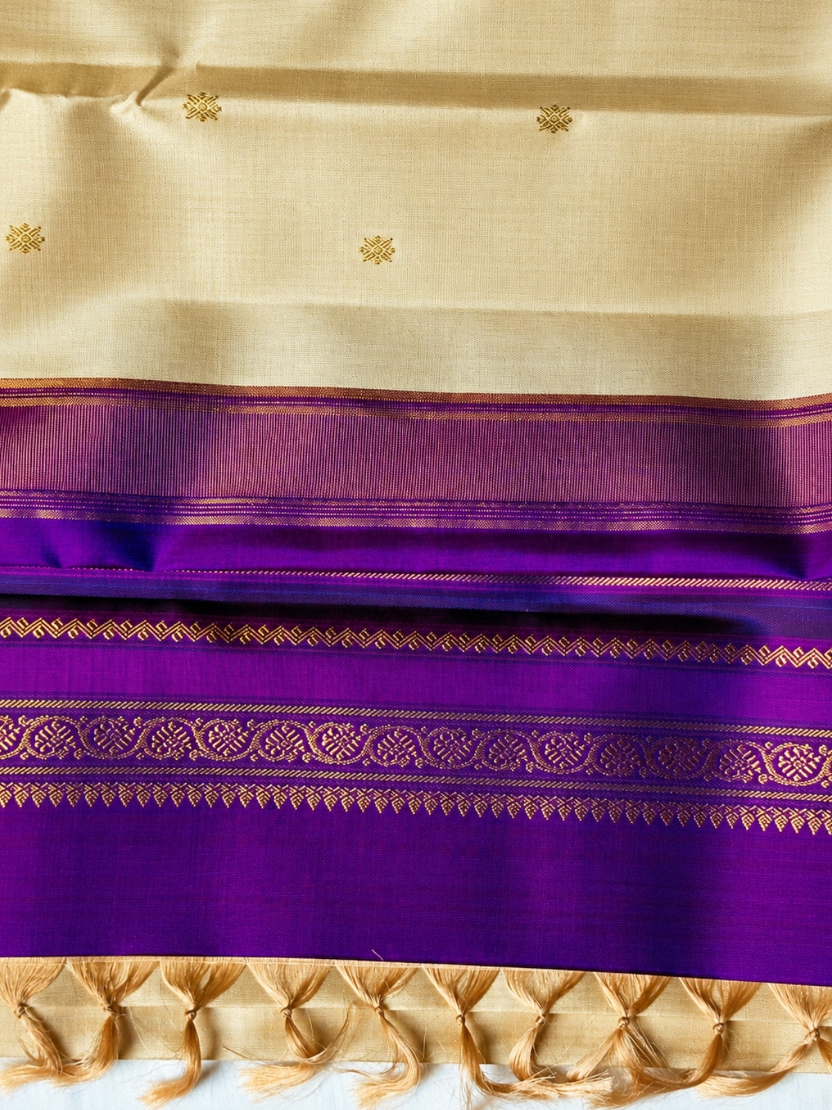Pale Sandal Silk Saree with Contrasting Blue Border