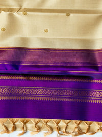 Pale Sandal Silk Saree with Contrasting Blue Border