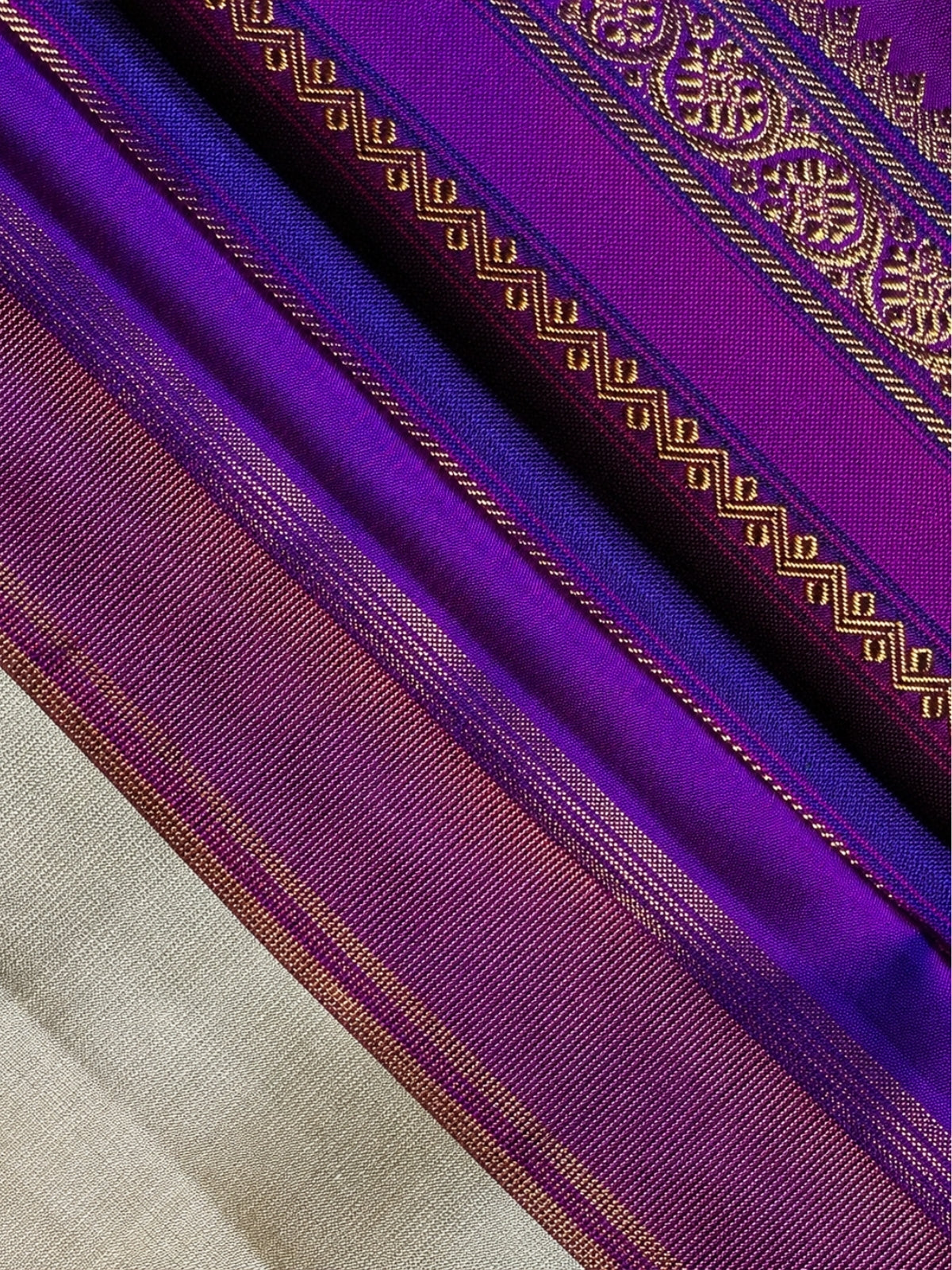 Pale Sandal Silk Saree with Contrasting Blue Border